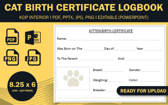 Cat Birth Certificate Logbook for Breeders