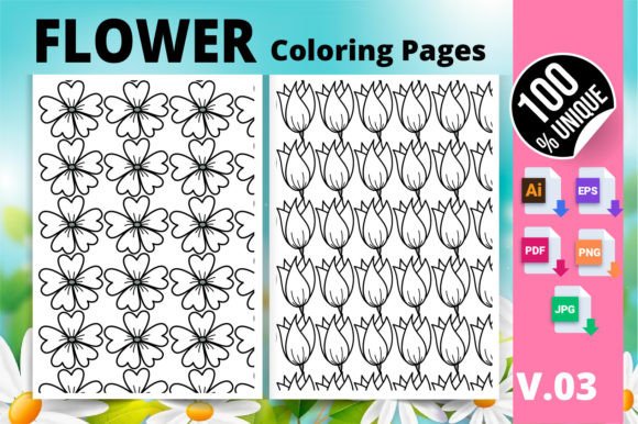 Flower Coloring Page KDP Interior V.03 for Creators