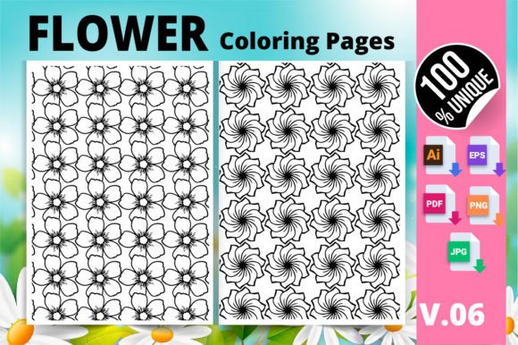 Flower Coloring Page KDP Interior V.06 for Creatives